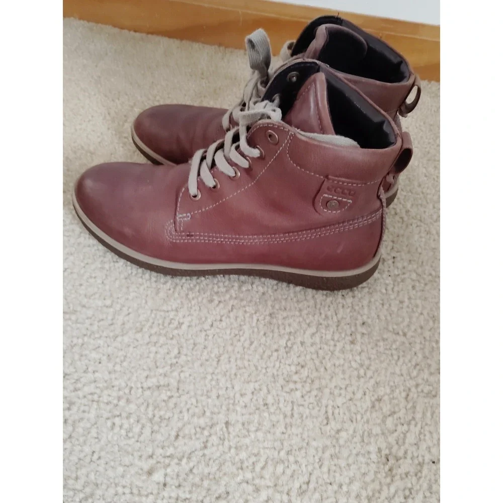 ECCO Track 6 Brown Leather Ankle Boots Lace‑Up‎ Comfort Women 6.5 / 37 Preppy